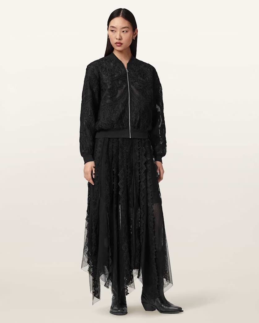 AllSaints Jade Embroidered Bomber Jacket Women's Black Women's