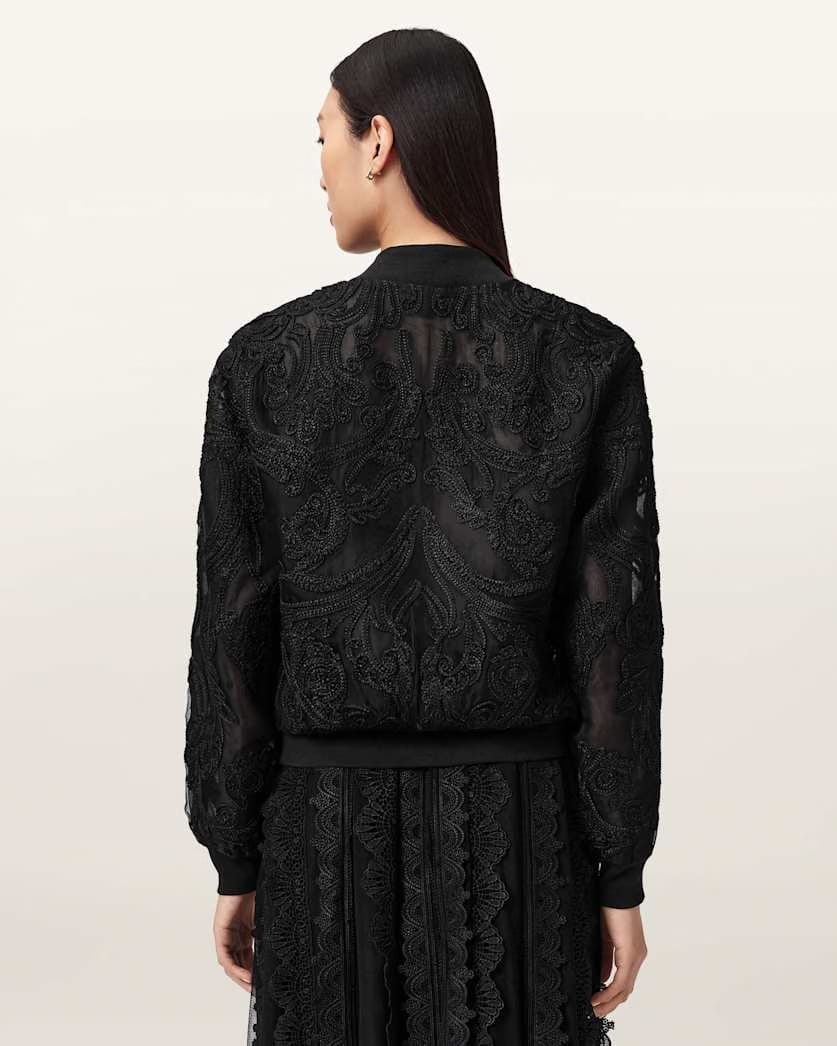 AllSaints Jade Embroidered Bomber Jacket Women's Black Women's