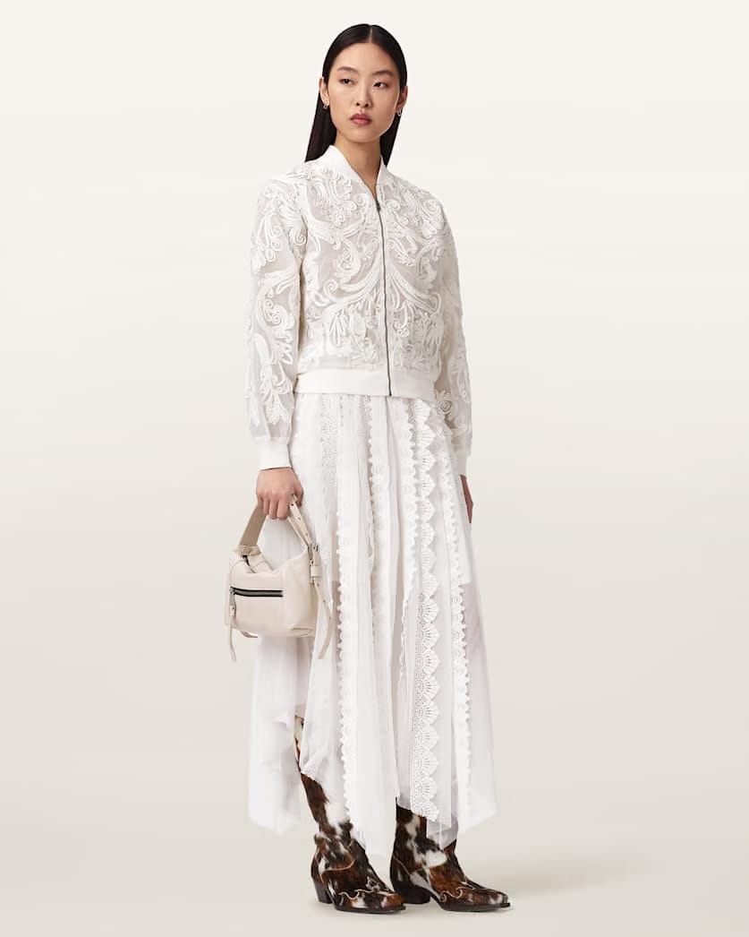 AllSaints Jade Embellished Bomber Jacket Women's White Women's