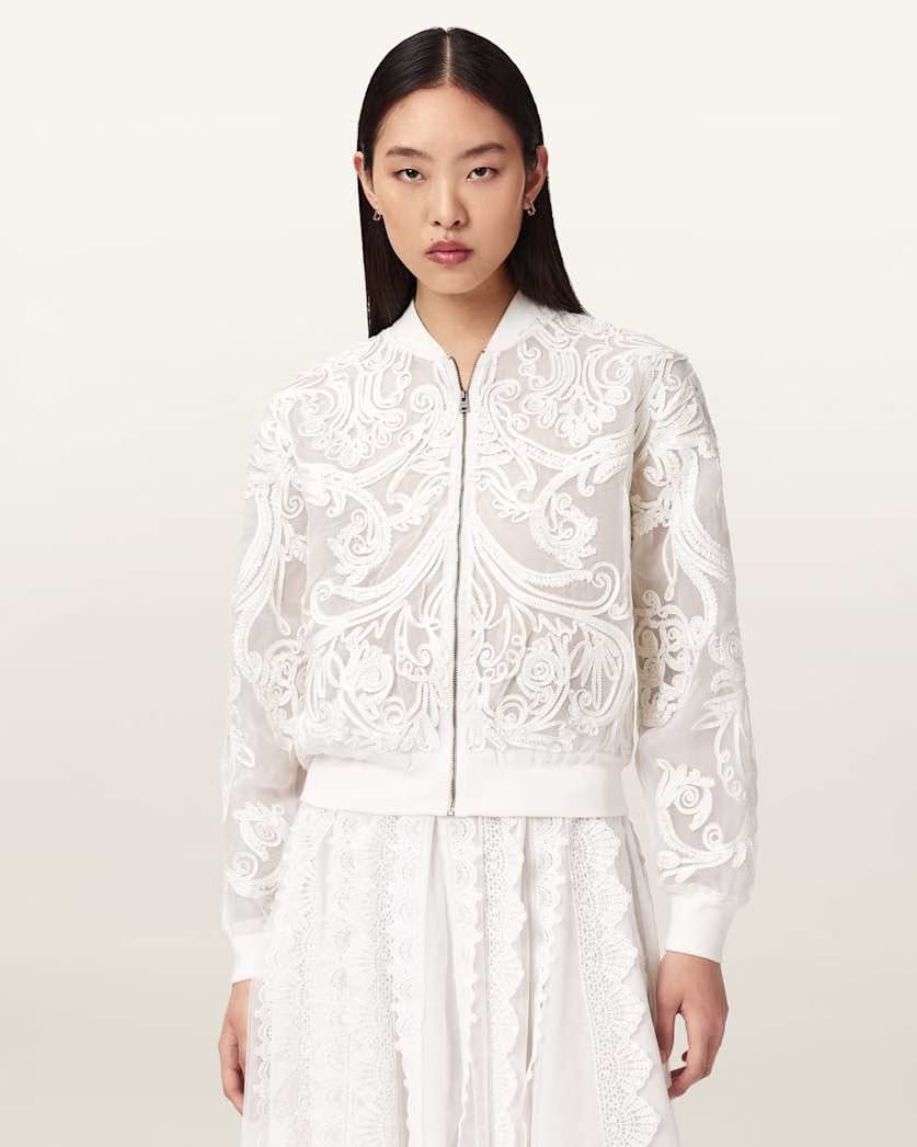 AllSaints Jade Embellished Bomber Jacket Women's White Women's