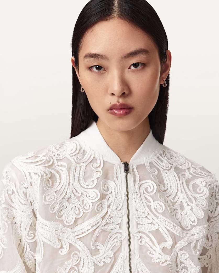 AllSaints Jade Embellished Bomber Jacket Women's White Women's