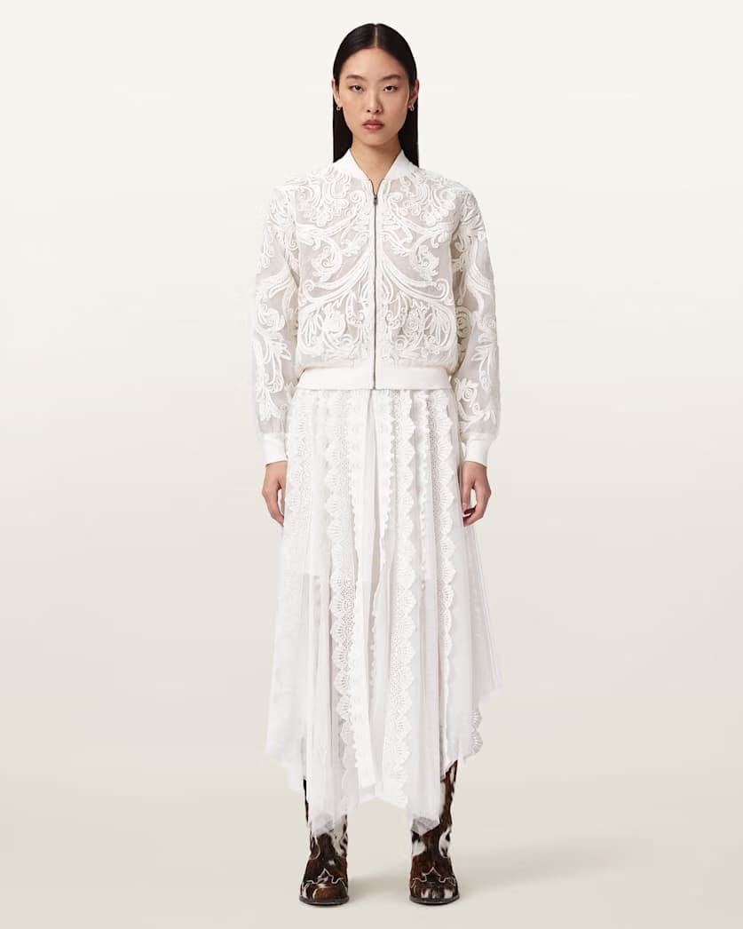 AllSaints Jade Embellished Bomber Jacket Women's White Women's