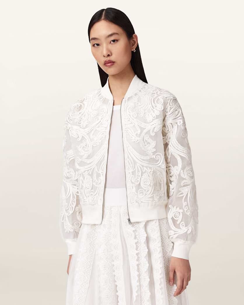 AllSaints Jade Embellished Bomber Jacket Women's White Women's