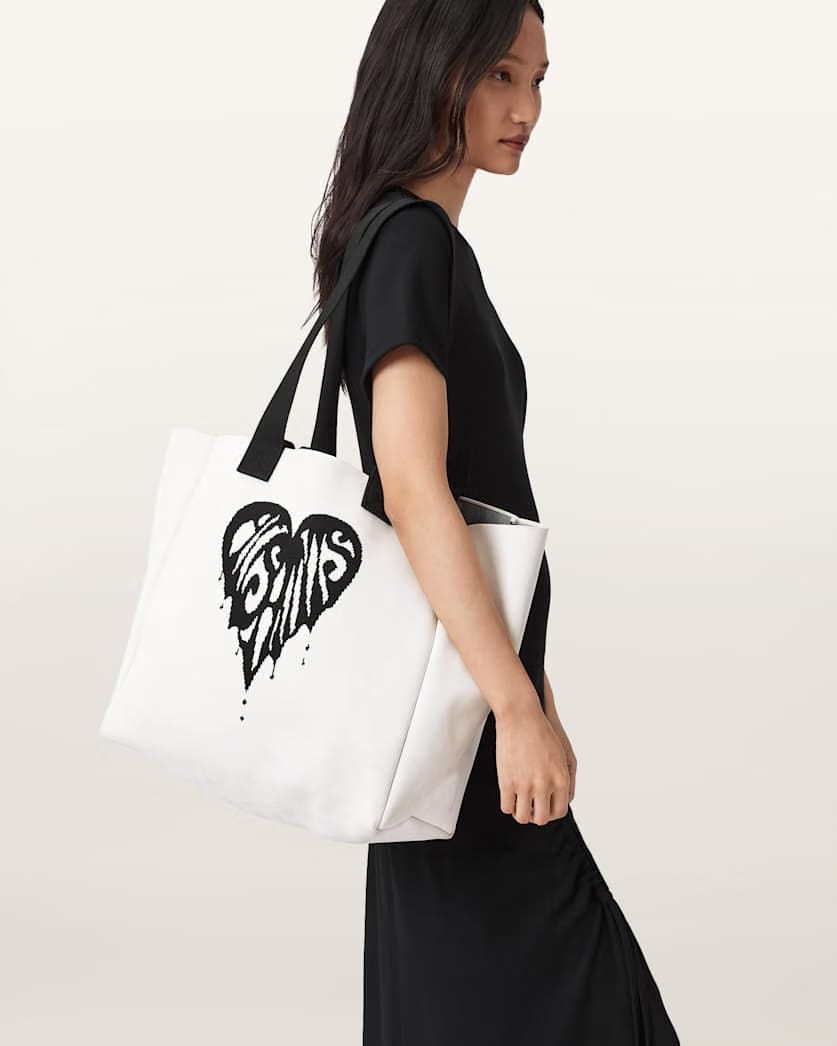 AllSaints Izzy Heart Large Knitted Tote Bag Women's White Women's