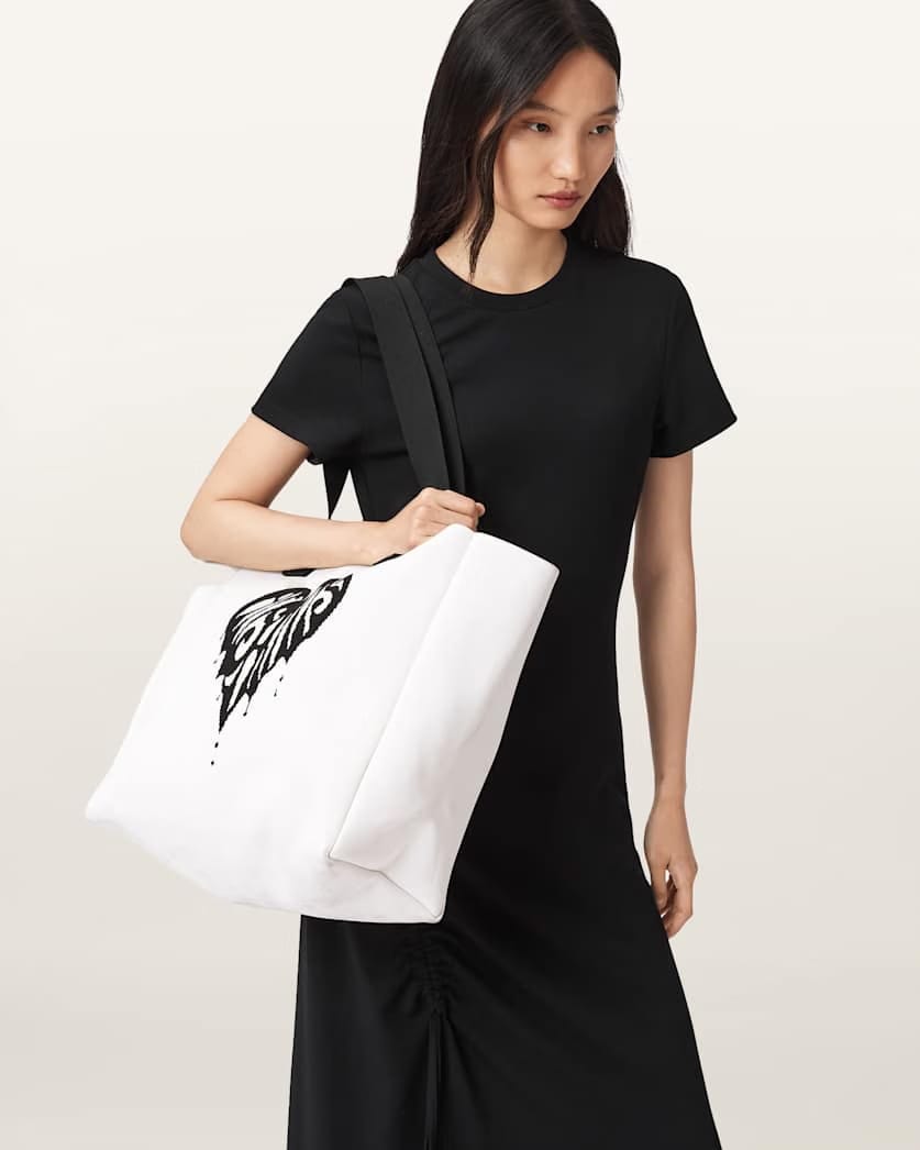 AllSaints Izzy Heart Large Knitted Tote Bag Women's White Women's
