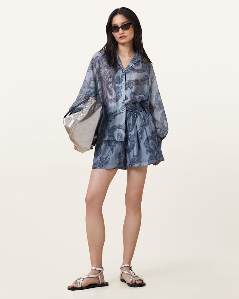 AllSaints Isla Printed Shorts Women's Lita Denim Blue Women's