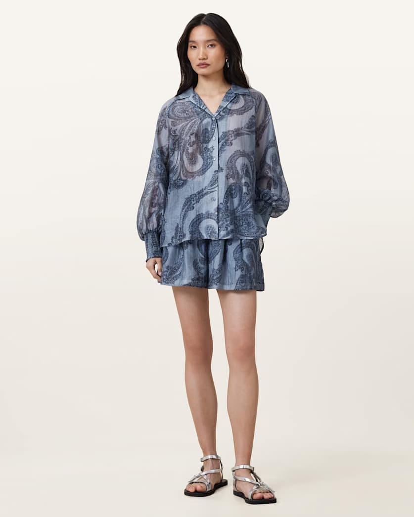 AllSaints Isla Printed Shorts Women's Lita Denim Blue Women's