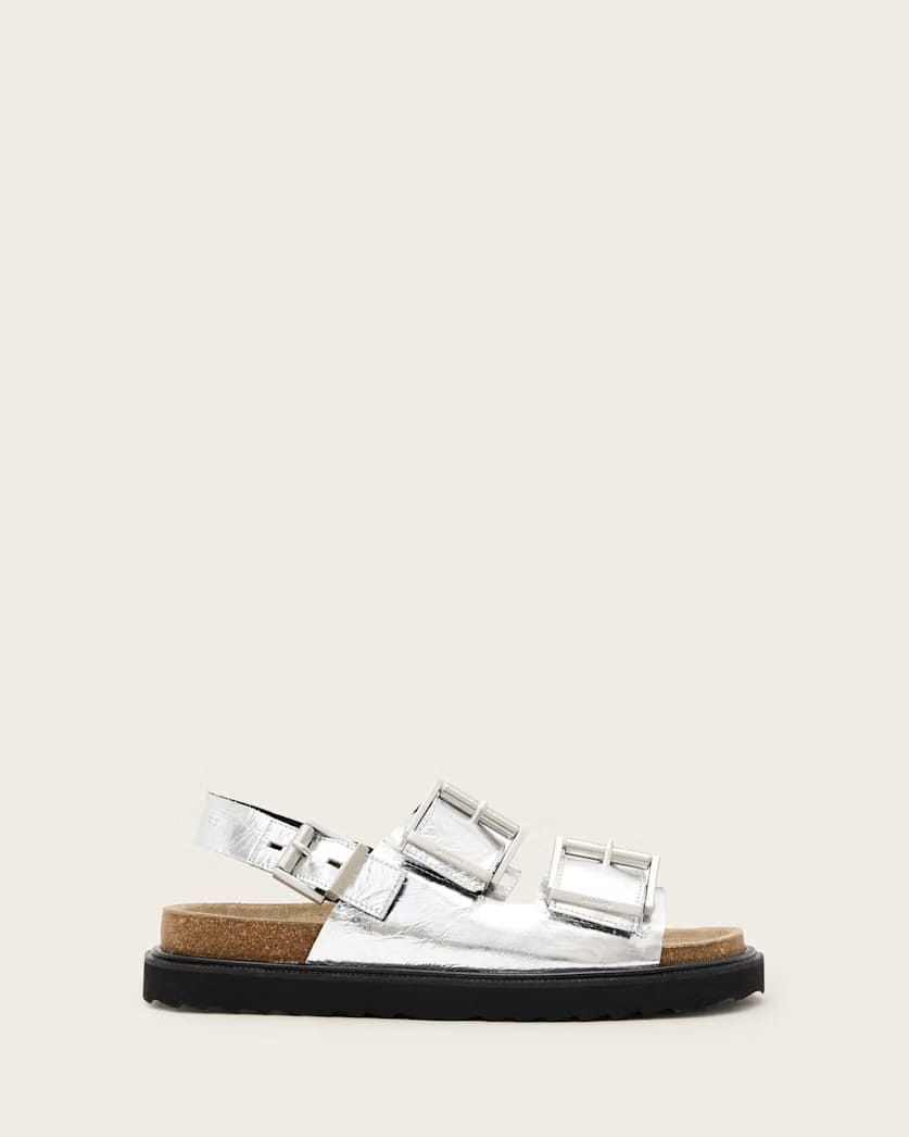 AllSaints Isla Leather Sandals Women's Silver Women's