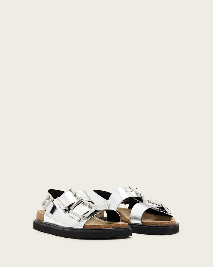 AllSaints Isla Leather Sandals Women's Silver Women's