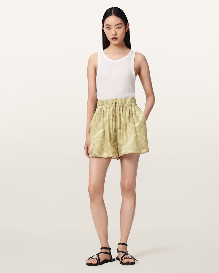 AllSaints Isla High Waist Printed Shorts Women's Joanne Gold Green Women's