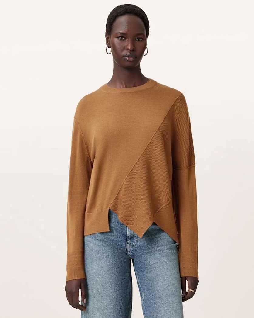 AllSaints Isla Crew Neck Merino Jumper Women's Caramel Brown Women's