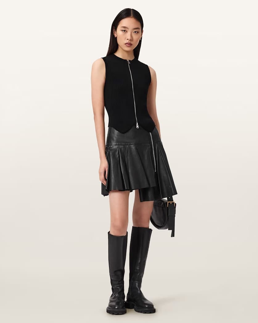 AllSaints Irina Leather Mini Skirt Women's Black Women's