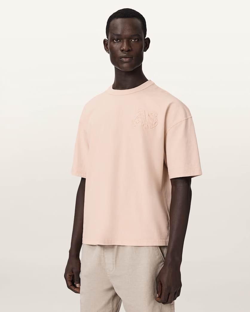 AllSaints Insignia Short Sleeve Cotton T-Shirt Crystal Pink