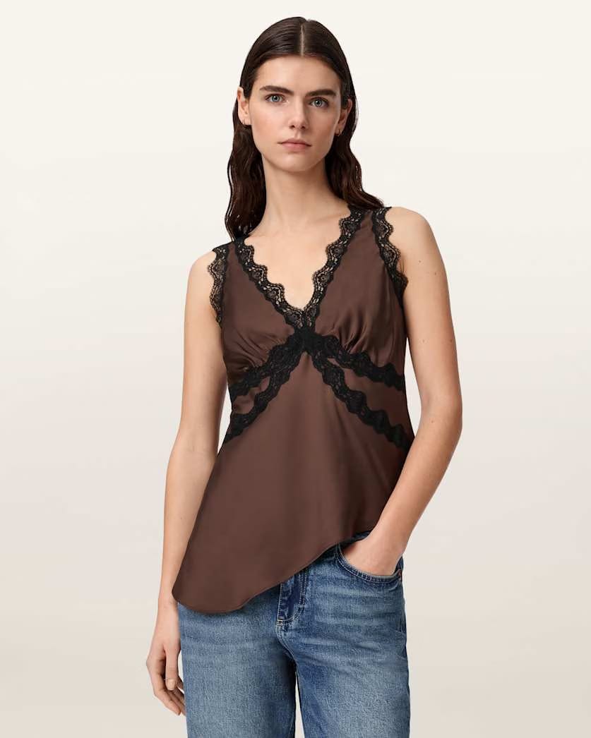 AllSaints Ilka Lace Trim Cami Top Women's Black Women's