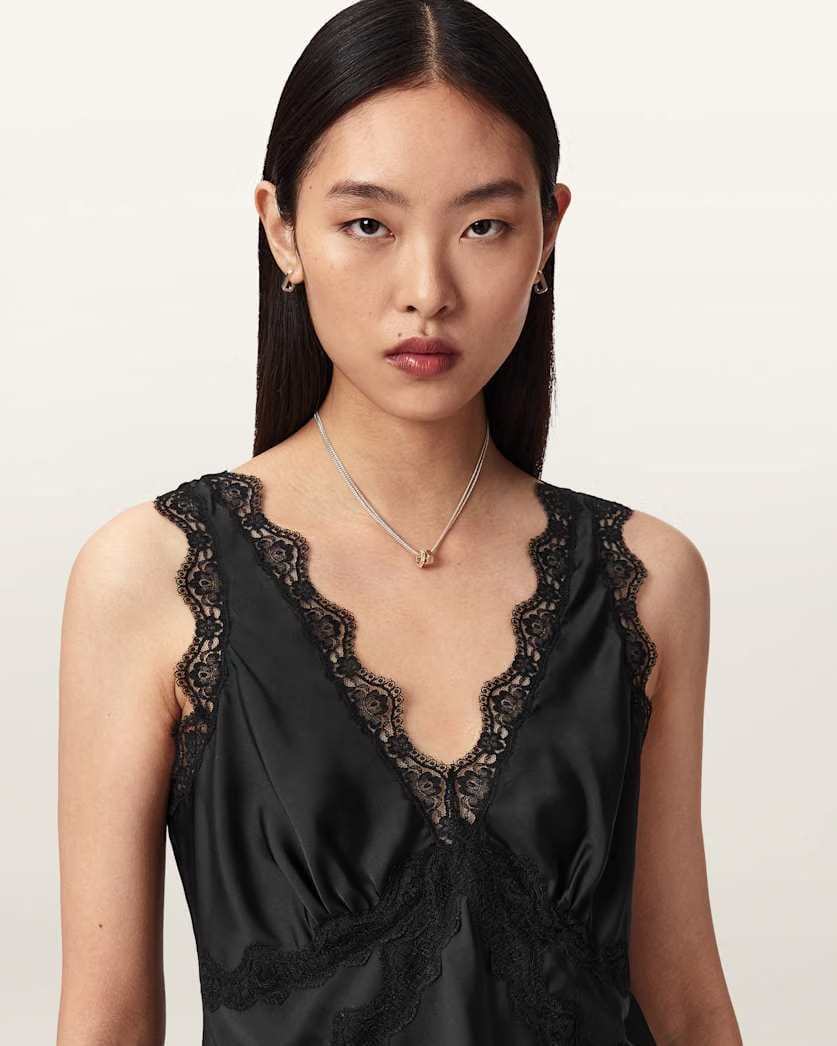 AllSaints Ilka Lace Trim Cami Top Women's Black Women's