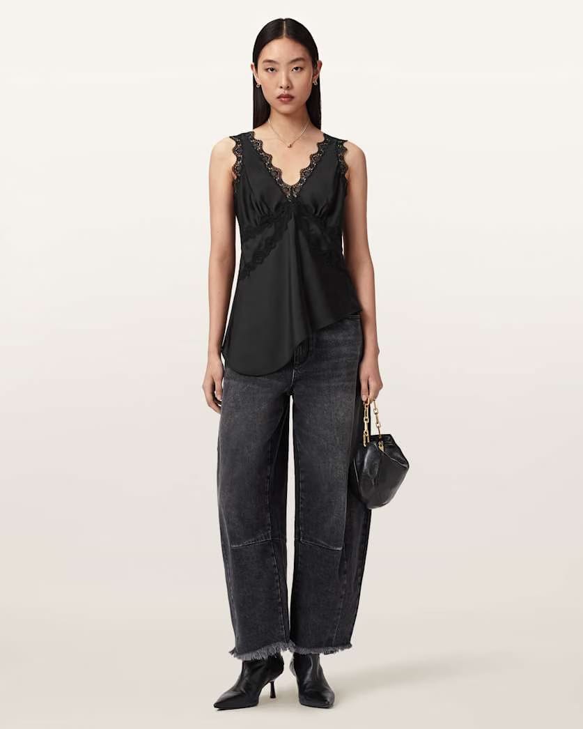 AllSaints Ilka Lace Trim Cami Top Women's Black Women's
