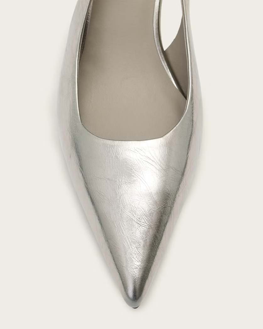 AllSaints Idiya Metallic Leather Slingback Heels Women's Gunmetal Grey Women's