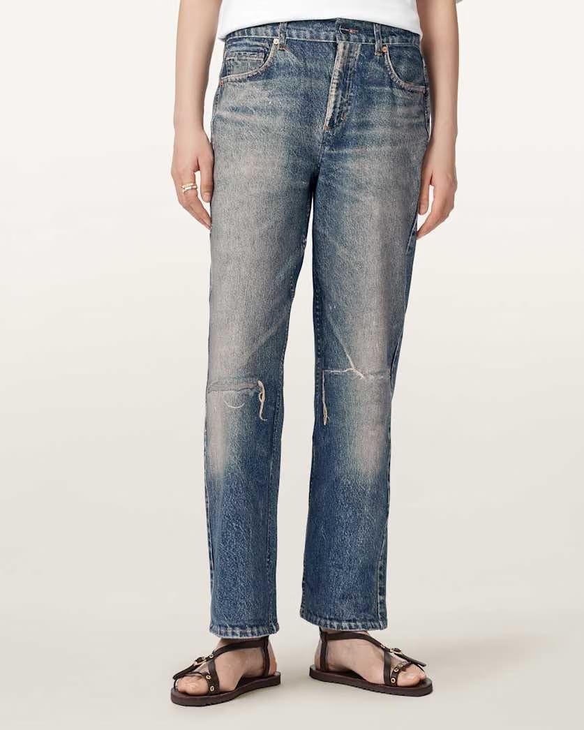 AllSaints Ida Terry Straight Leg Illusion Of Denim Pants Women's Illusion Tint Blue Women's