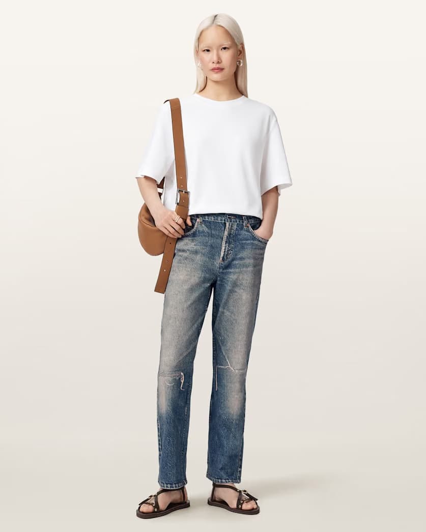 AllSaints Ida Terry Straight Leg Illusion Of Denim Pants Women's Illusion Tint Blue Women's
