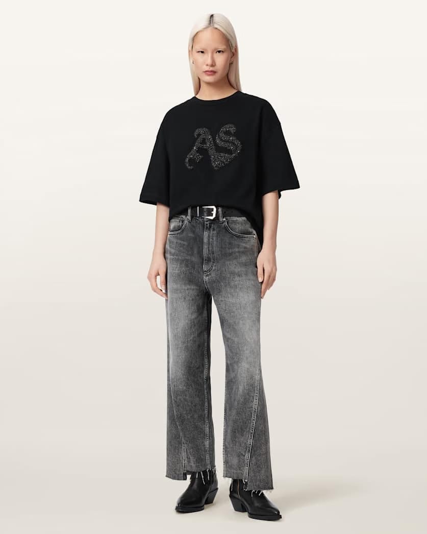 AllSaints Icon Amelie Oversized Embellished T-Shirt Women's Optic White Women's