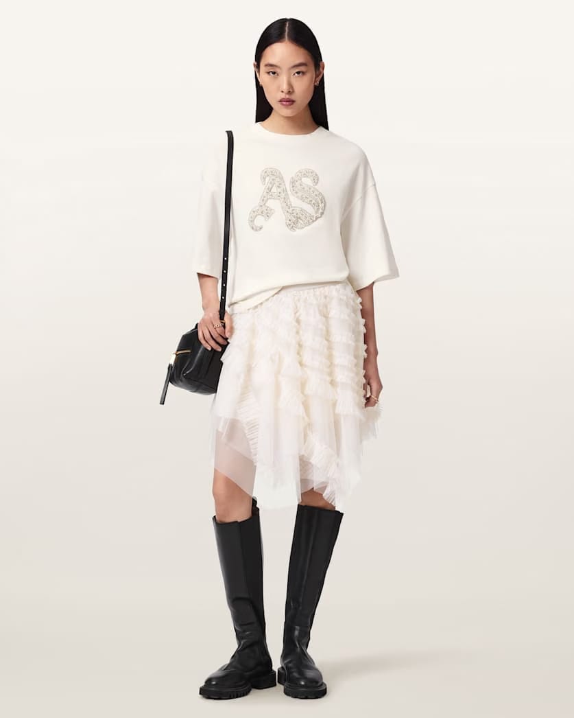AllSaints Icon Amelie Oversized Embellished T-Shirt Women's Optic White Women's