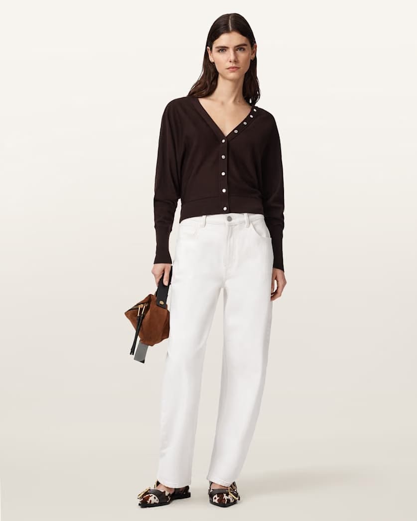 AllSaints Honor V Neck Merino Cardigan Women's Bottle Brown Women's