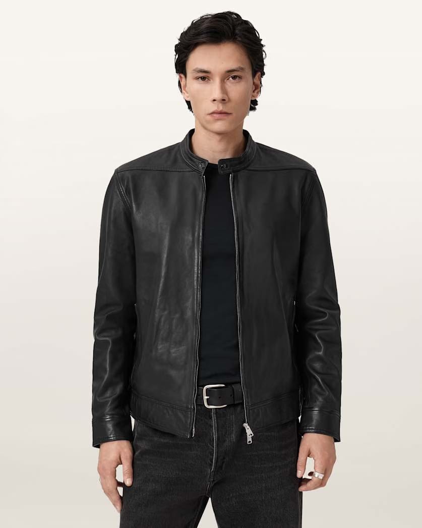 AllSaints Holt Slim Fit Leather Jacket Black