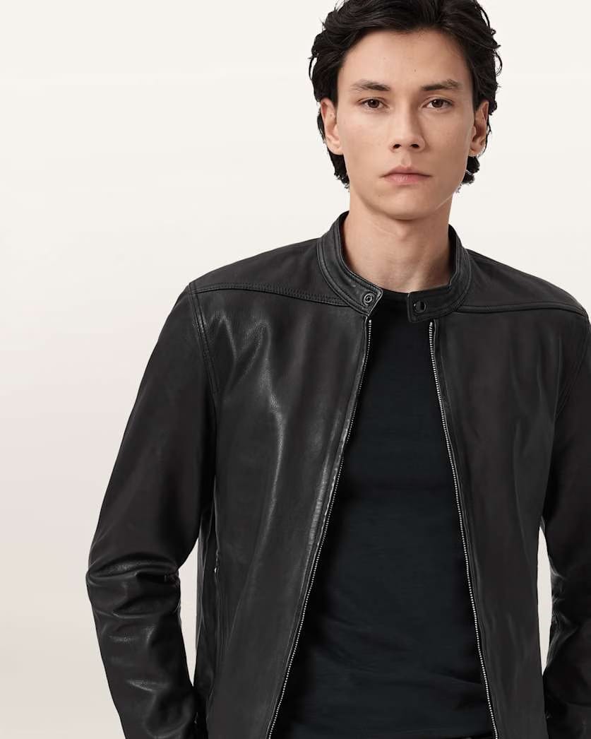 AllSaints Holt Slim Fit Leather Jacket Black