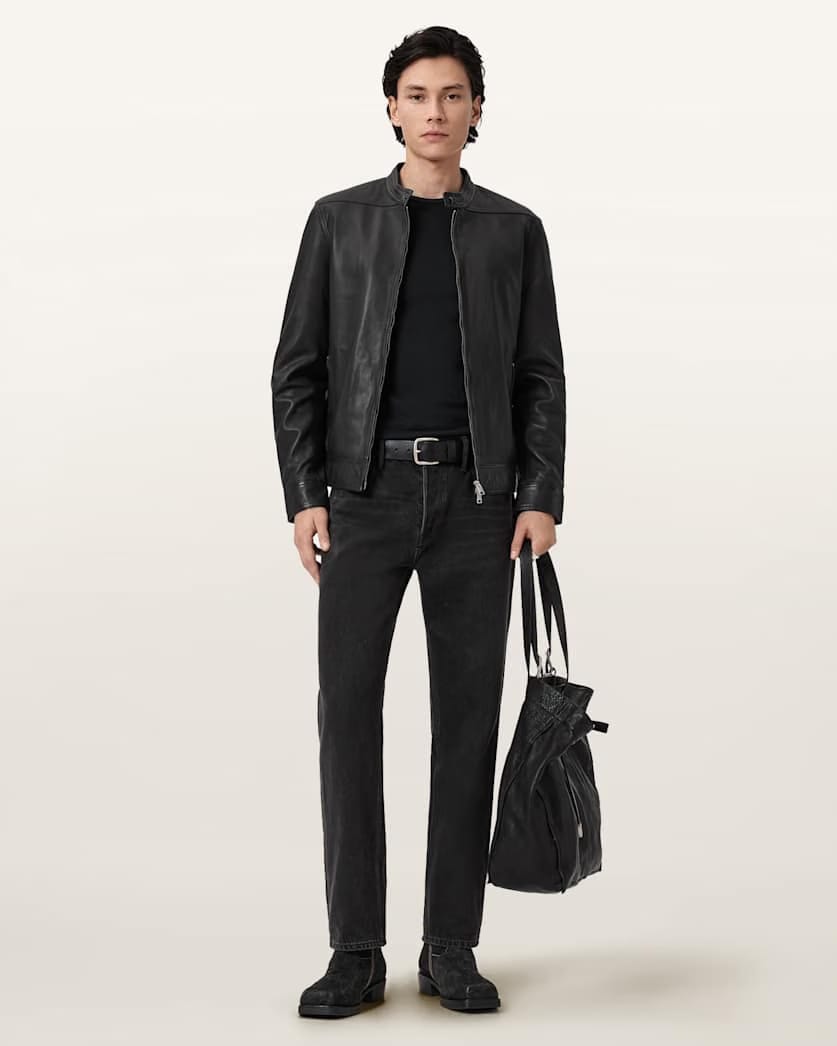 AllSaints Holt Slim Fit Leather Jacket Black