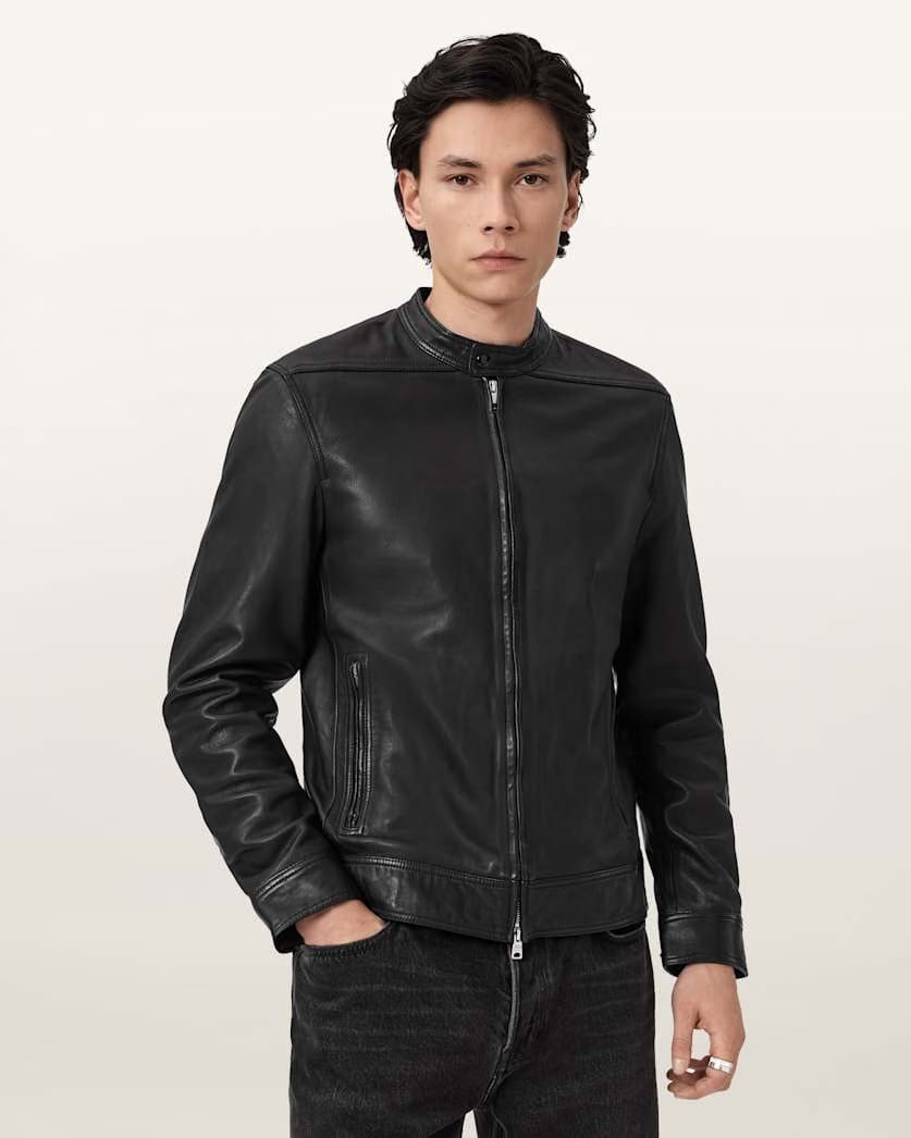 AllSaints Holt Slim Fit Leather Jacket Black