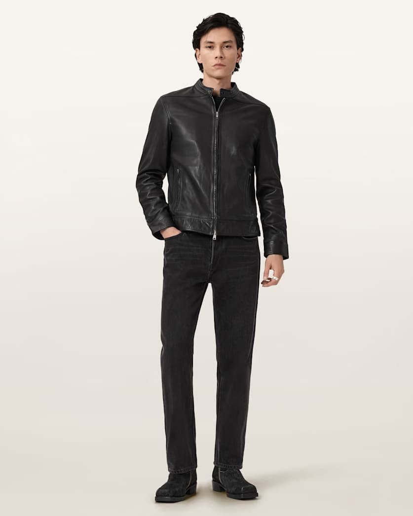 AllSaints Holt Slim Fit Leather Jacket Black