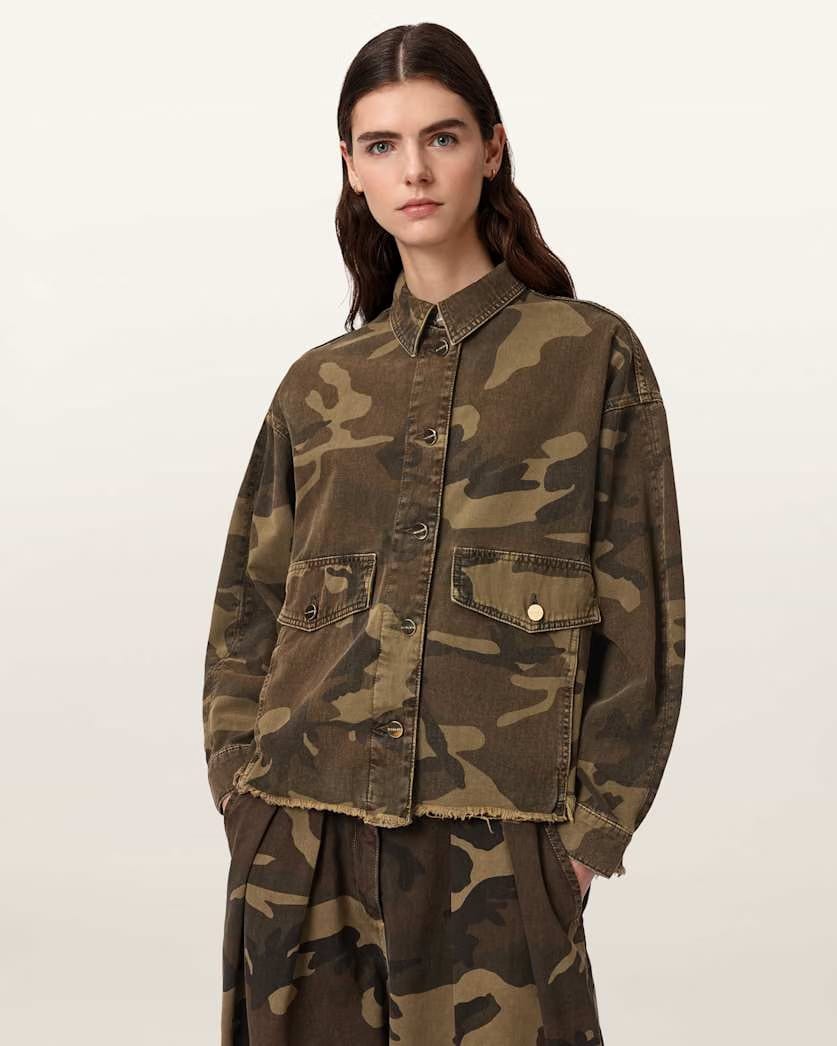 AllSaints Hettie Oversized Camo Shacket Women's Camo Green Women's