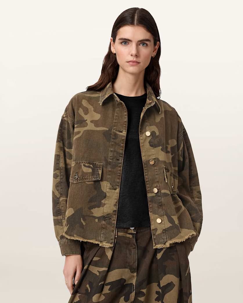 AllSaints Hettie Oversized Camo Shacket Women's Camo Green Women's
