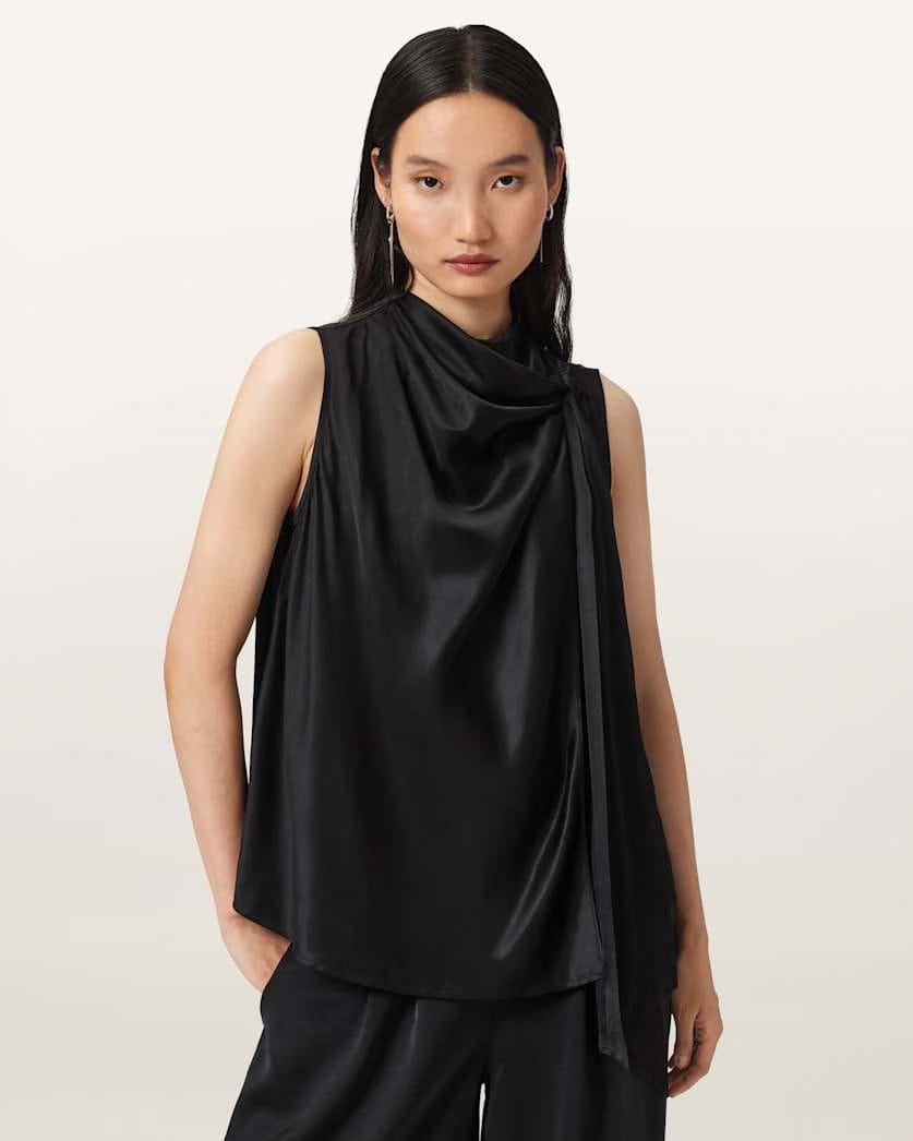 AllSaints Herela Silk Blend Shirt Women's Black Women's