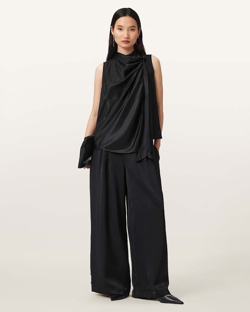 AllSaints Herela Silk Blend Shirt Women's Black Women's