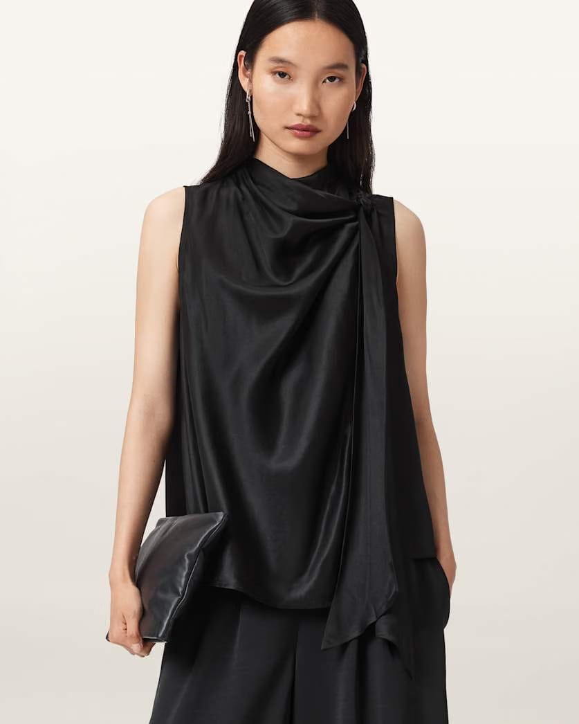 AllSaints Herela Silk Blend Shirt Women's Black Women's