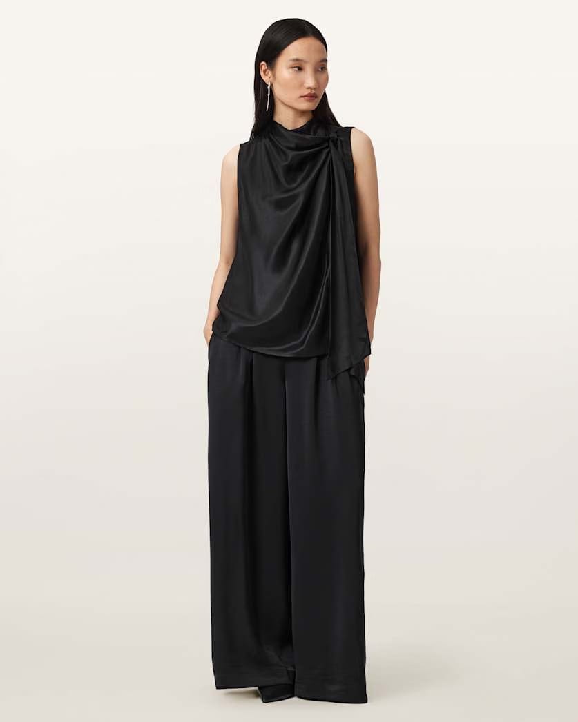 AllSaints Herela Silk Blend Shirt Women's Black Women's
