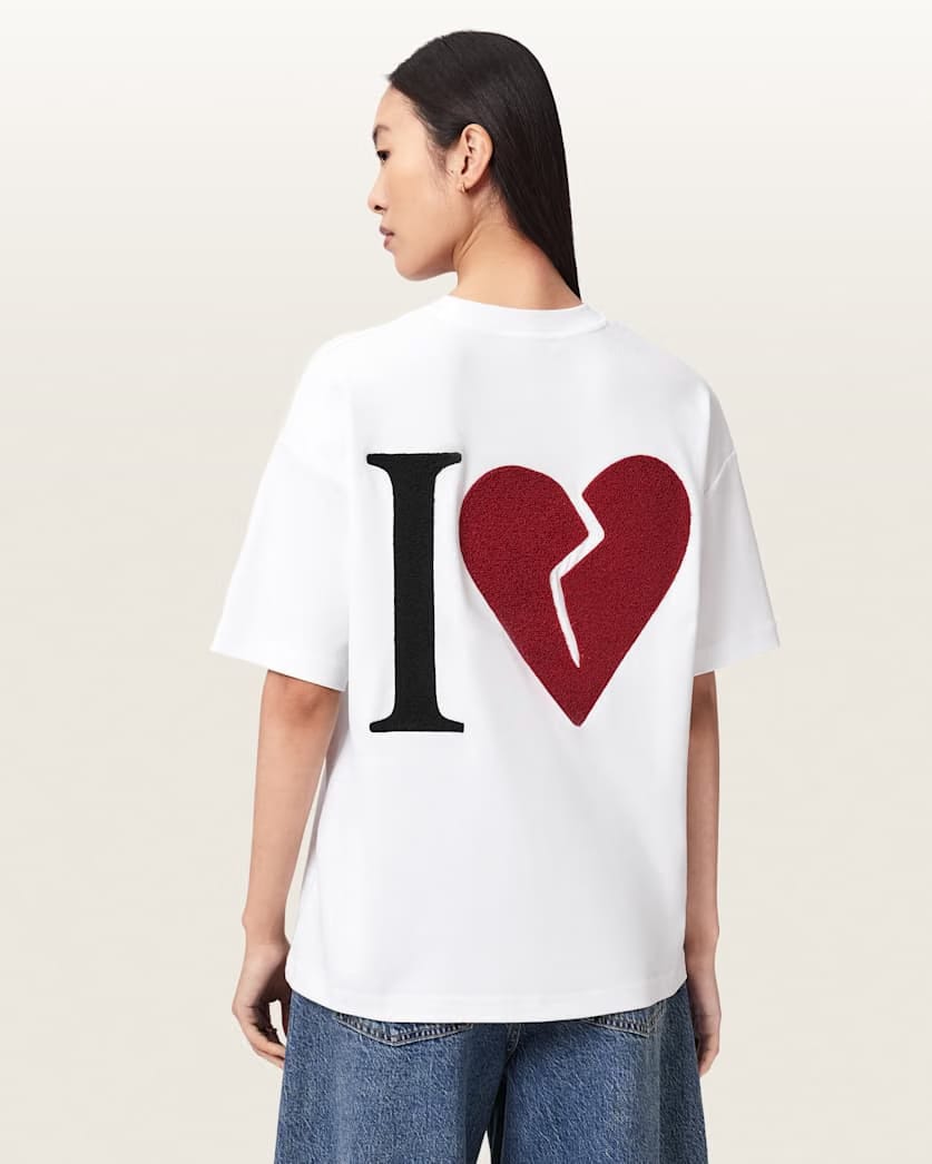 AllSaints Heart Etta Oversized T Shirt Women's Optic White Women's