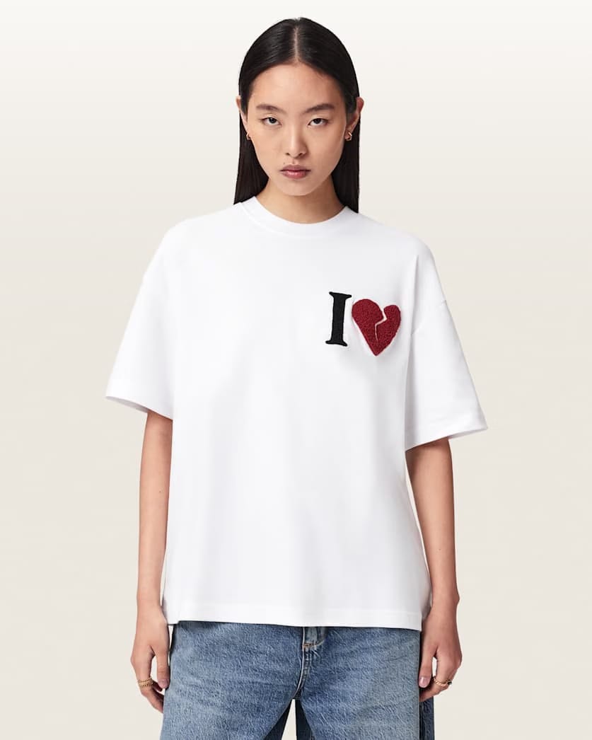 AllSaints Heart Etta Oversized T Shirt Women's Optic White Women's