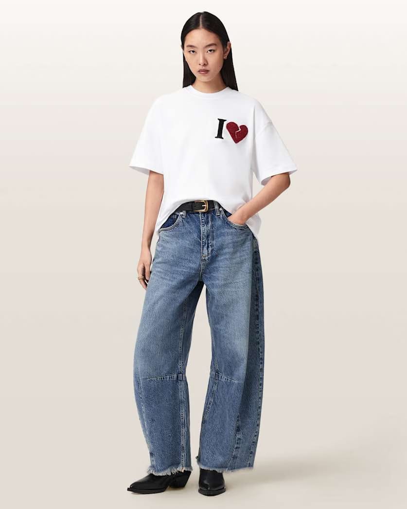 AllSaints Heart Etta Oversized T Shirt Women's Optic White Women's