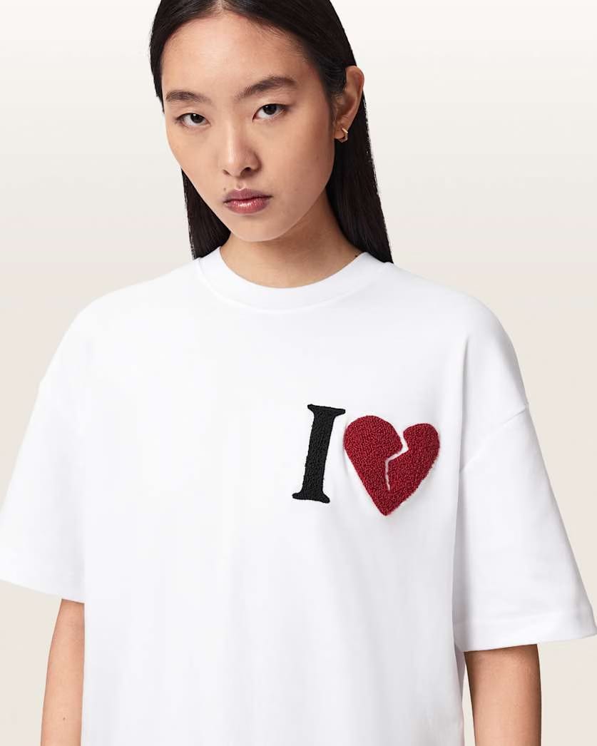 AllSaints Heart Etta Oversized T Shirt Women's Optic White Women's