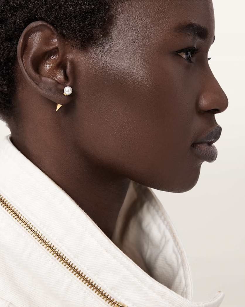 AllSaints Hazel Small Pearl Stud Earrings Women's Warm Brass Women's