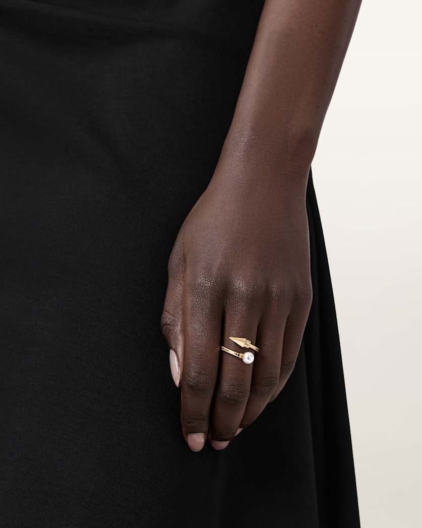 AllSaints Hazel Pearl Ring Women's Warm Brass Women's