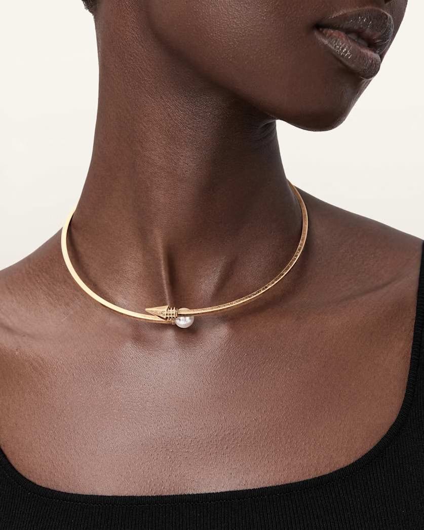 AllSaints Hazel Hinge Necklace Women's Warm Brass Women's