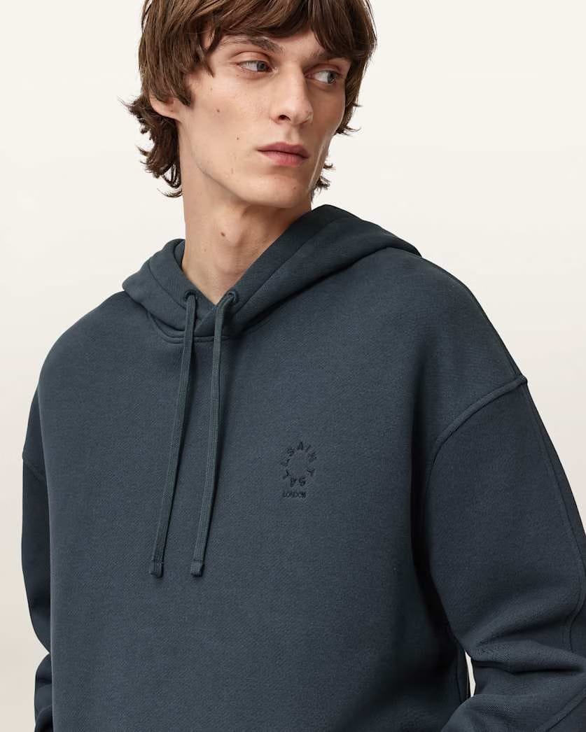 AllSaints Haven Boxy Hoodie Moonstone Blue