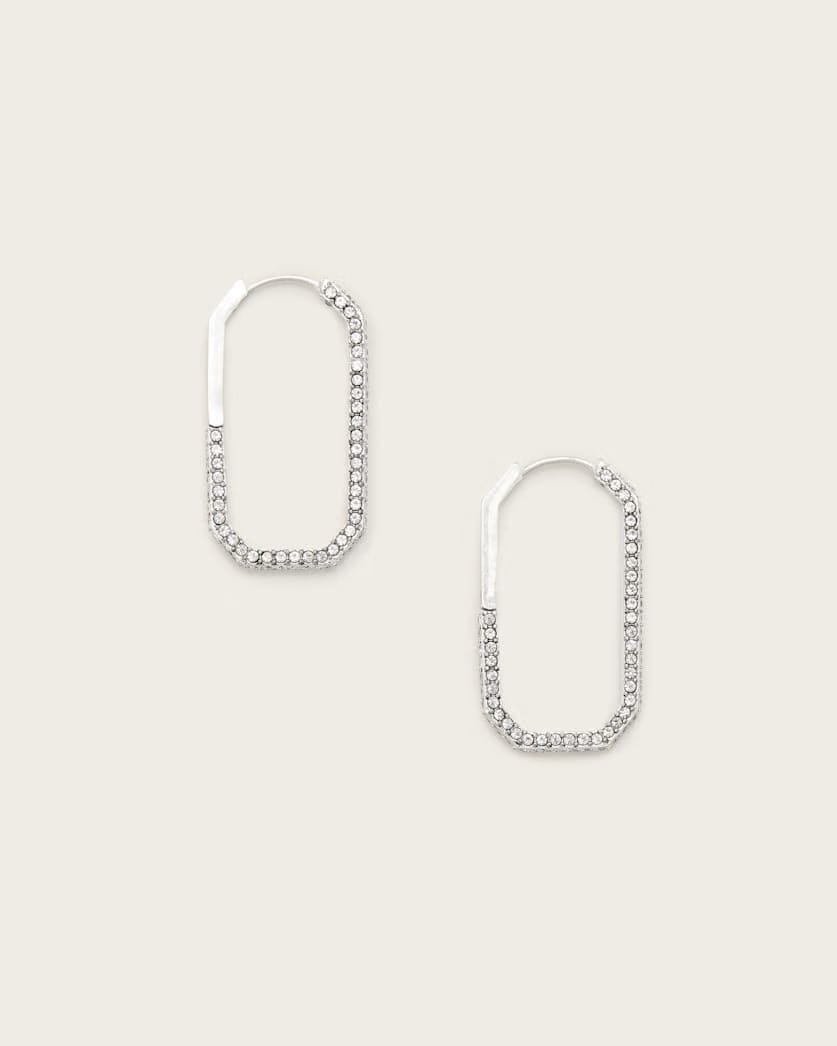 AllSaints Hattie Crystal Hex Hoop Earrings Women's Warm Silver Women's