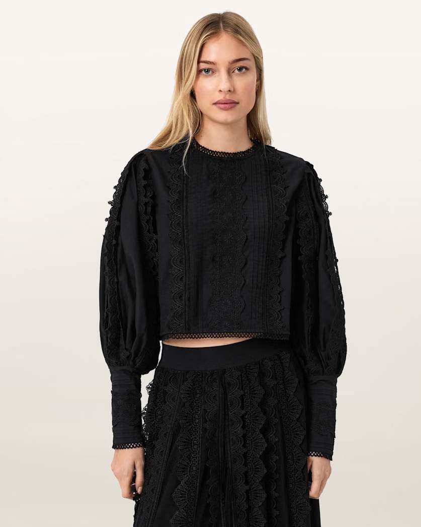 AllSaints Hart Lace Embroidered Top Women's Optic White Women's