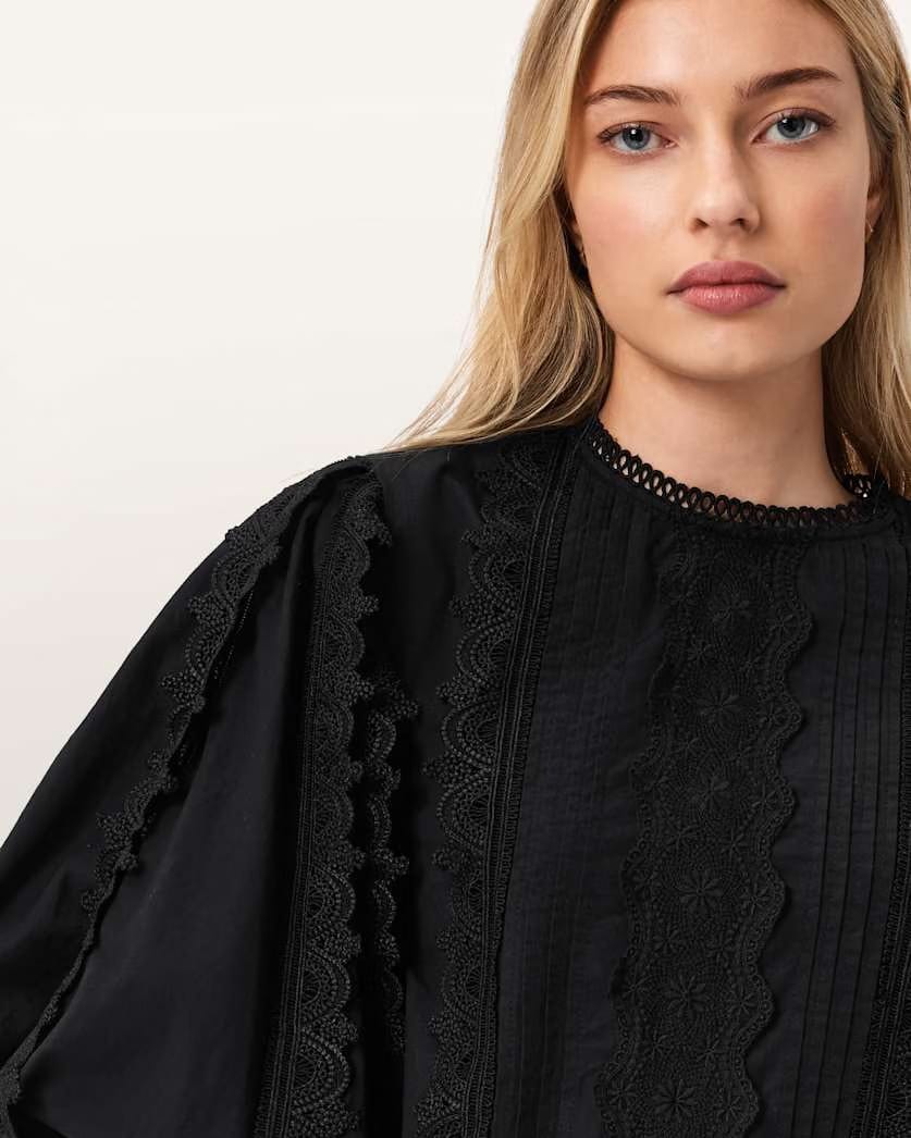 AllSaints Hart Lace Embroidered Top Women's Optic White Women's