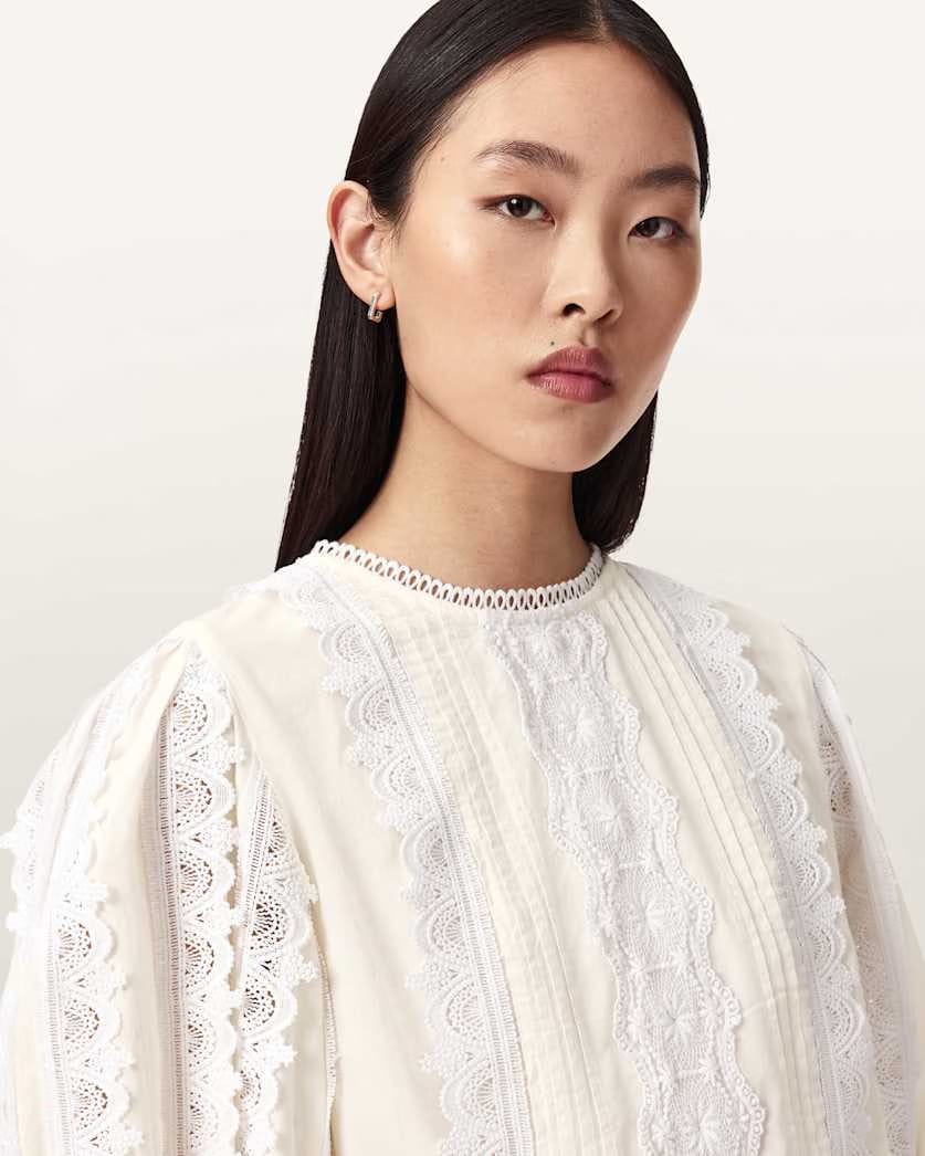 AllSaints Hart Lace Embroidered Top Women's Optic White Women's