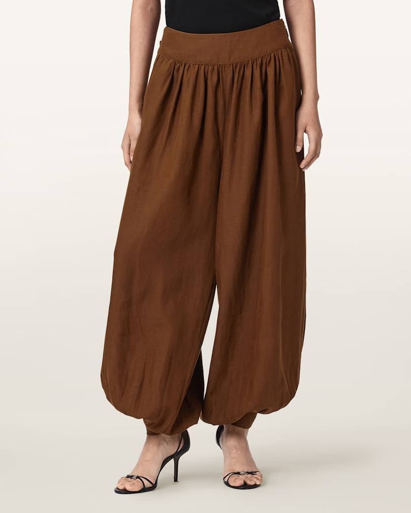 AllSaints Harrie Linen Blend Baggy Fit Pants Women's Hot Choc Brown Women's